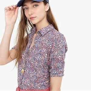 J Crew Liberty Fabric Womens Blouse Kayoko Floral Slim Perfect Shirt Sz 4